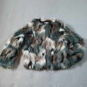 Willow & Clay Faux Fur Abstract Print Jacket Women's Size Medium Camo Buttonless